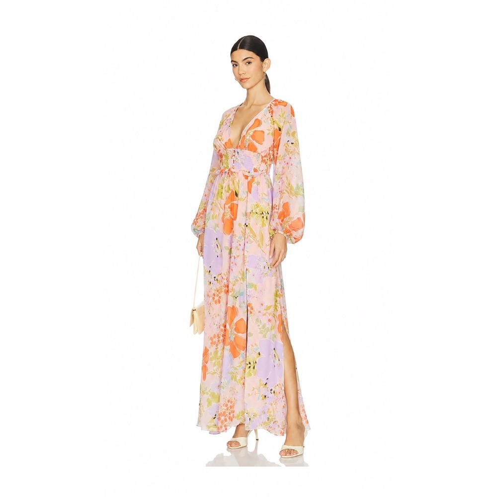 ASOS DESIGN Floral Chiffon Open Back Maxi Dress US 2 Pink NWT